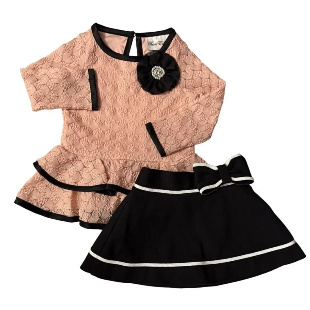 Rare Editions Pink Lace Shell Shirt/w Black Skirt Size 18M